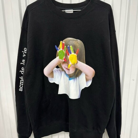 Acme de La Vie ADLV Girl Colorful Painted Hands Crewneck Size Large - Picture 1 of 7
